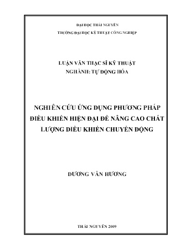 Luận văn Nghiên cứu ứng dụng phương pháp điều khiển hiện đại để nâng cao chất lượng điều khiển chuyển động