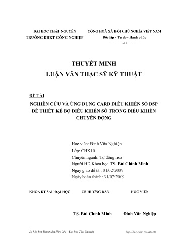 Luận văn Nghiên cứu và ứng dụng Card điều khiển số dsp để thiết kế bộ điều khiển số trong điều khiển chuyển động
