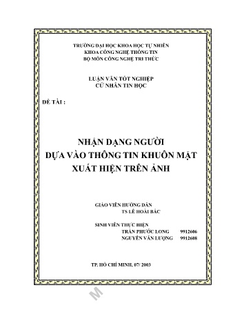 Luận văn Nhận dạng người dựa vào thông tin khuôn mặt xuất hiện trên ảnh