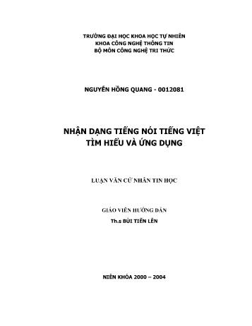 Luận văn Nhận dạng tiếng nói tiếng Việt tìm hiểu và ứng dụng
