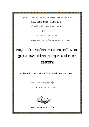 Luận văn Phục hồi thông tin từ dữ liệu quan sát bằng thuật giải di truyền
