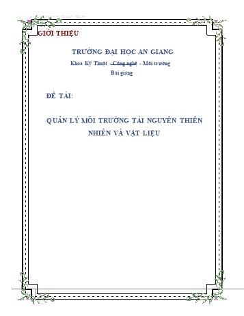 Luận văn Quản lý môi trường tài nguyên thiên nhiên và vật liệu