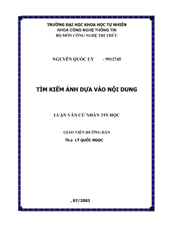 Luận văn Tìm kiếm ảnh dựa vào nội dung