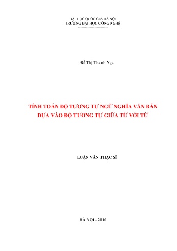 Luận văn Tính toán độ tương tự ngữ nghĩa văn bản dựa vào độ tương tự giữa từ với từ