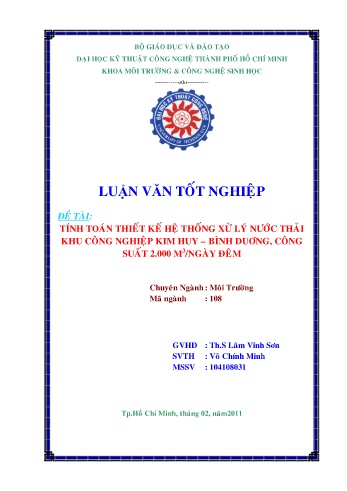 Luận văn Tính toán thiết kế hệ thống xử lý nước thải Khu công nghiệp Kim Huy - Bình Duơng, công suất 2.000 m³/ngày đêm