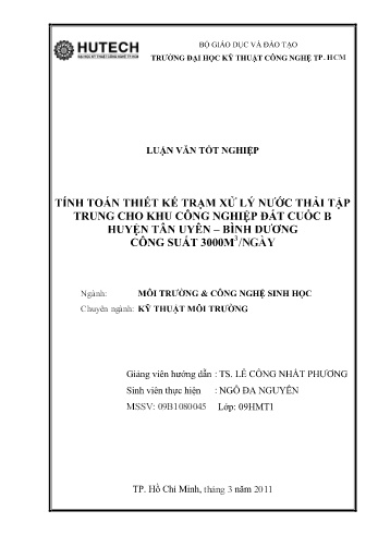 Luận văn Tính toán thiết kế trạm xử lý nước thải tập trung cho Khu công nghiệp Đất Cuốc B huyện Tân Uyên - Bình Dương công suất 3000m³/ngày