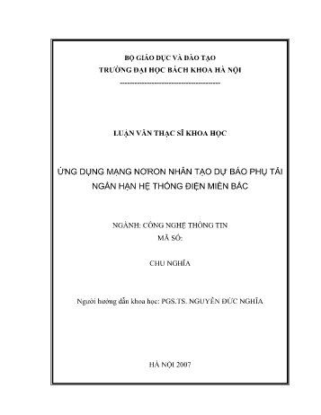 Luận văn Ứng dụng mạng nơron nhân tạo dự báo phụ tải ngắn hạn hệ thống điện miền Bắc