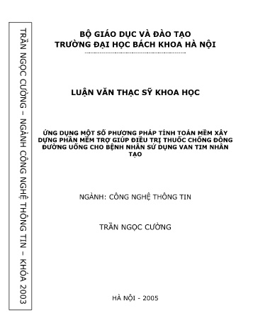 Luận văn Ứng dụng một số phương pháp tính toán mềm xây dựng phần mềm trợ giúp điều trị thuốc chống đông đường uống cho bệnh nhân sử dụng van tim nhân tạo