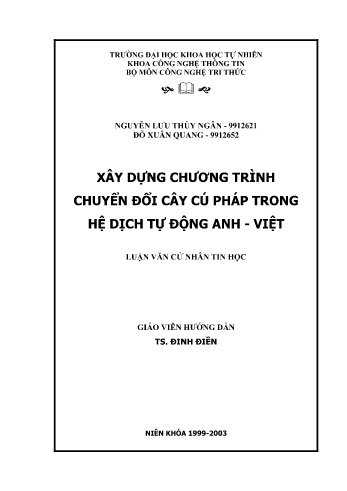 Luận văn Xây dựng chương trình chuyển đổi cây cú pháp trong hệ dịch tự động Anh - Việt