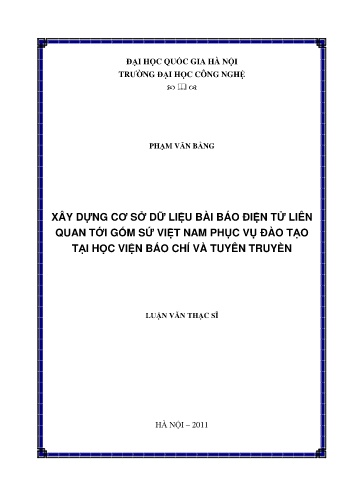 Luận văn Xây dựng cơ sở dữ liệu bài báo điện tử liên quan tới gốm sứ Việt Nam phục vụ đào tạo tại Học viện Báo chí và Tuyên truyền