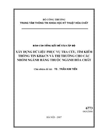 Luận văn Xây dựng dữ liệu phục vụ tra cứu, tìm kiếm thông tin KH&CN và thị trường cho các nhóm ngành hàng thuộc ngành hóa chất