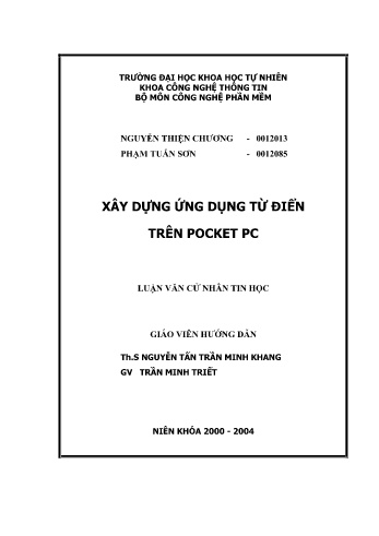Luận văn Xây dựng ứng dụng từ điển trên Pocket PC - Nguyễn Thiện Chương