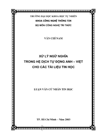 Luận văn Xử lý ngữ nghĩa trong hệ dịch tự động Anh – Việt cho các tài liệu tin học