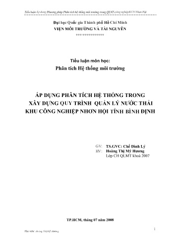 Tiểu luận Áp dụng phương pháp phân tích hệ thống môi trường trong quản lý nước thải khu công nghiệp Nhơn Hội tỉnh Bình Định