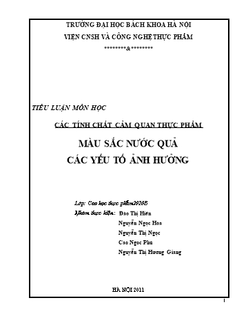 Tiểu luận Màu sắc nước quả các yếu tố ảnh hưởng