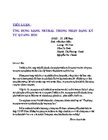 Tiểu luận Ứng dụng mạng neural trong nhận dạng ký tự quang học