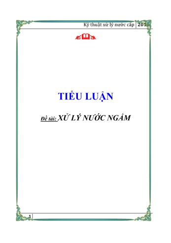 Tiểu luận Xử lý nước ngầm